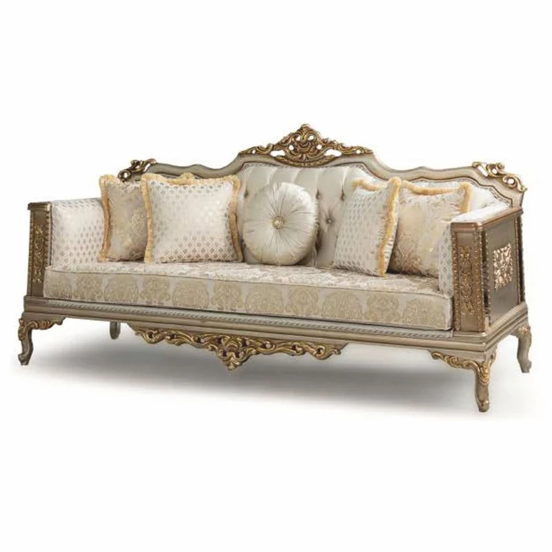 Casa Padrino Luxus Barock Wohnzimmer Sofa Creme / Grau / Gold 220 cm - Barock Möbel