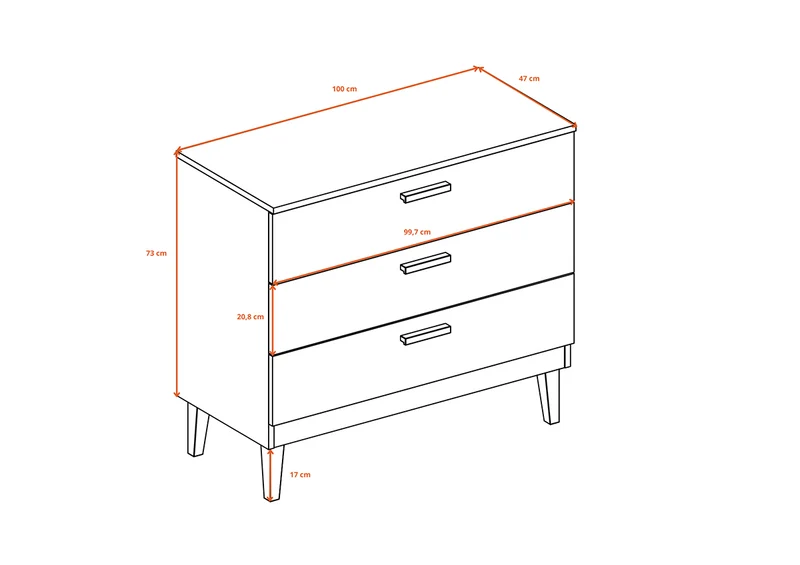 Commode 3 tiroirs Denver - Blanc