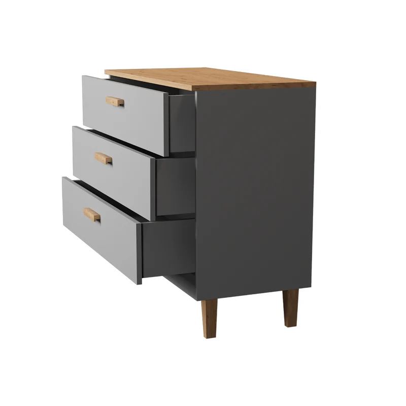 Commode 3 tiroirs Denver - Gris