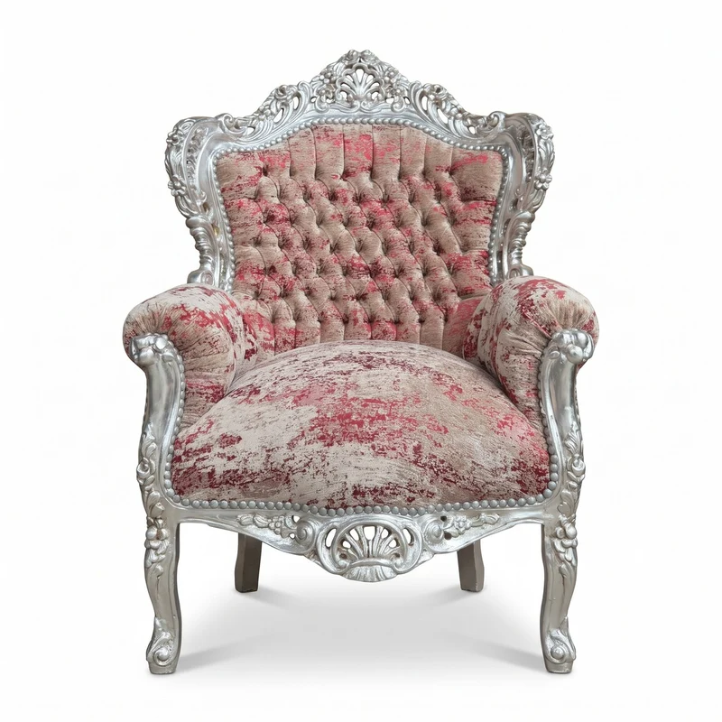 Casa Padrino Barock Sessel Prunkvoller Polstersessel in Rot Beige und Silber 85 x 85 x 120 cm