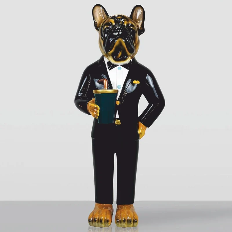Casa Padrino XXL Deko Skulptur Bulldogge mit Anzug H. 170 cm - Große Deko Figur
