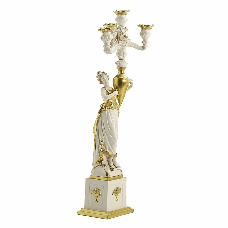 Casa Padrino Luxus Barock Porzellan Kerzenhalter Linke Seite Weiß / Gold H. 68 cm - Made in Italy