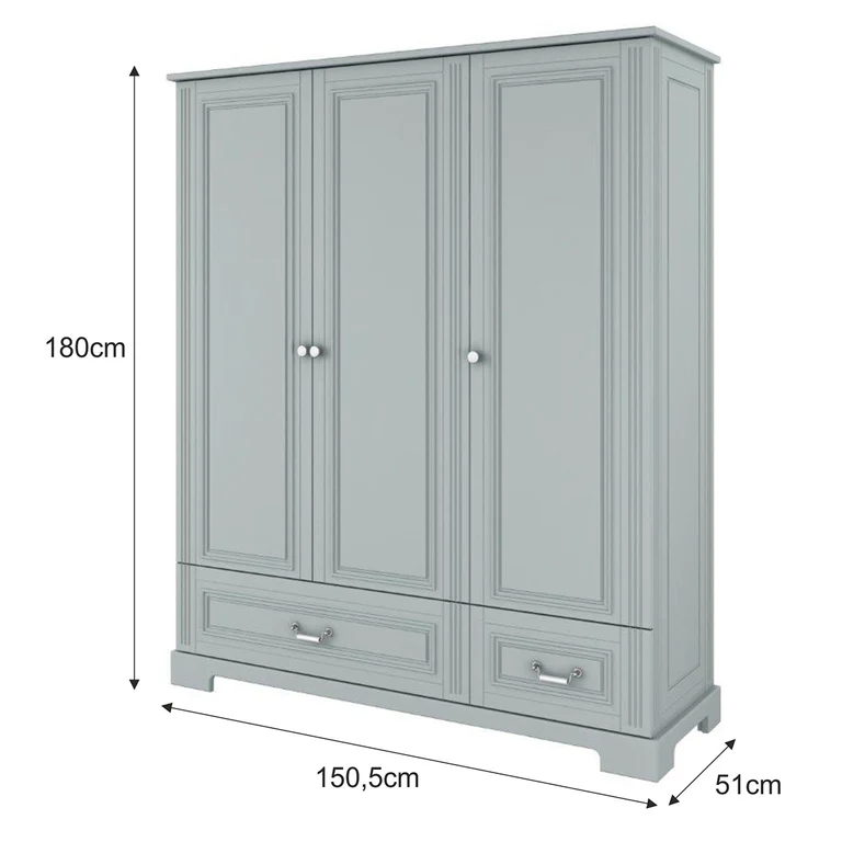 Armoire 3 portes 2 tiroirs Bellamy Ines Gris