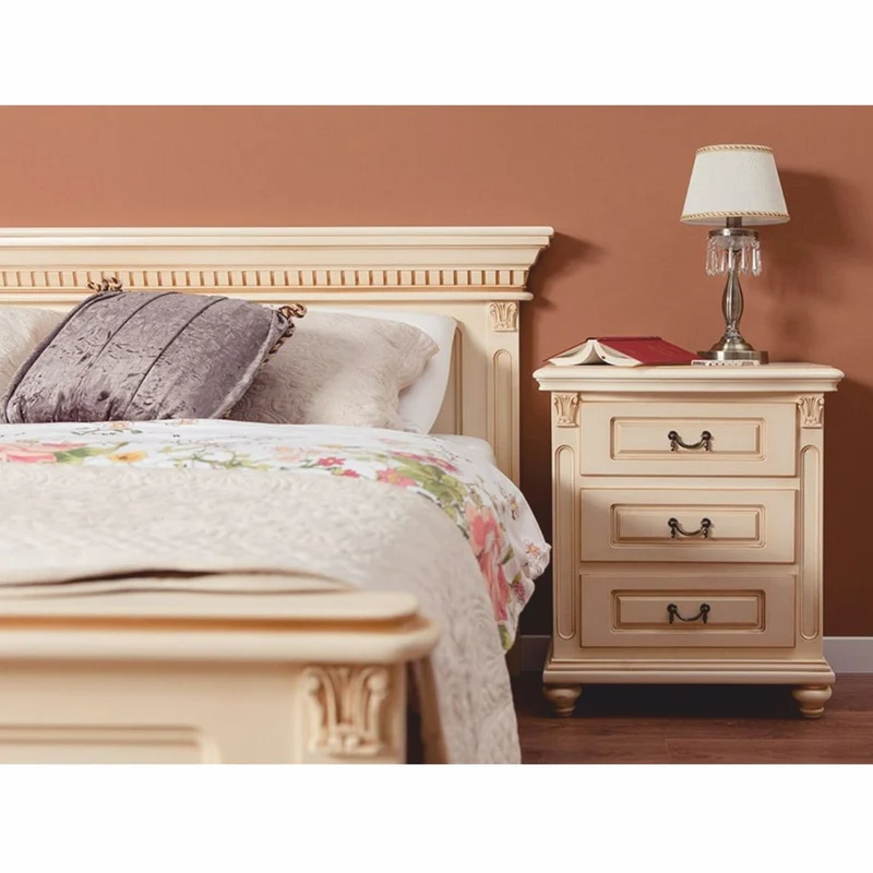 Casa Padrino Luxus Barock Nachtkommode mit 3 Schubladen Creme H. 70 cm - Barock Möbel