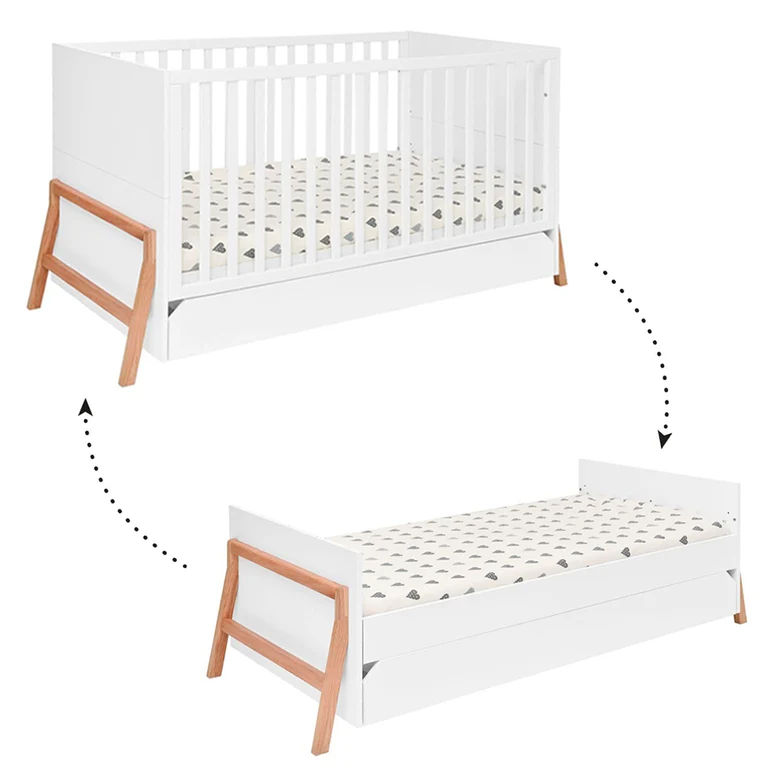 Lit évolutif 70x140 et commode 6 tiroirs Bellamy Lotta Blanc