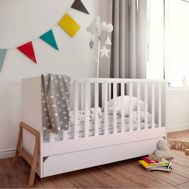 Lit évolutif 70x140 et commode 6 tiroirs Bellamy Lotta Blanc