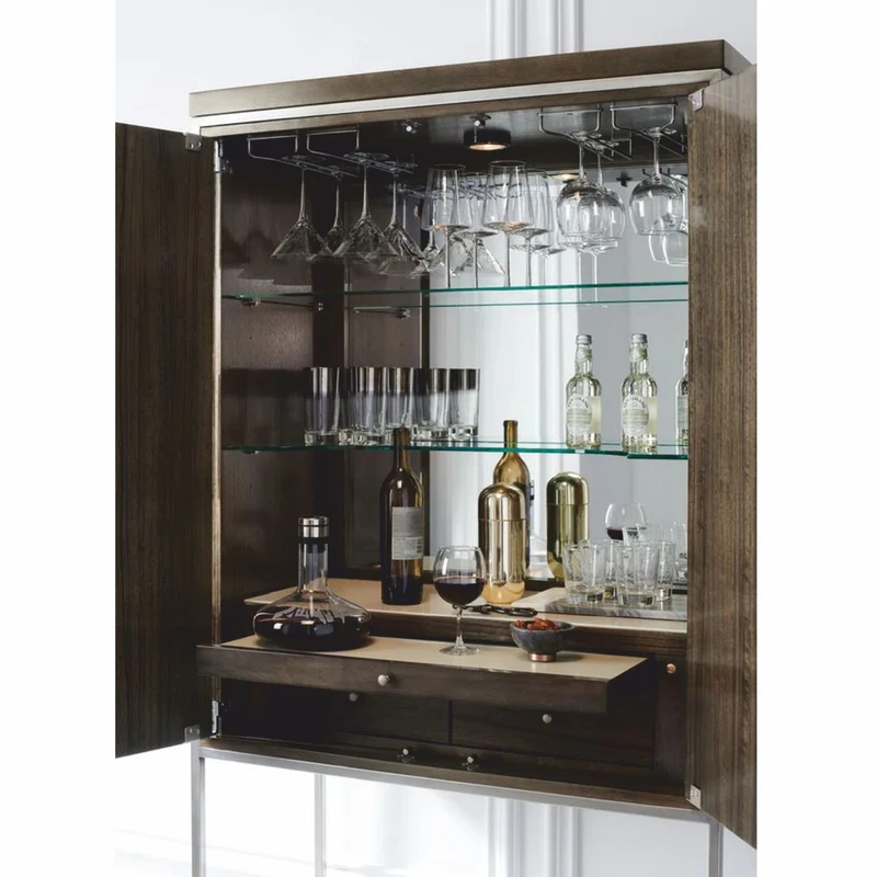 Casa Padrino Luxus Barschrank / Weinschrank Braun / Silber H. 198 cm - Bar Möbel