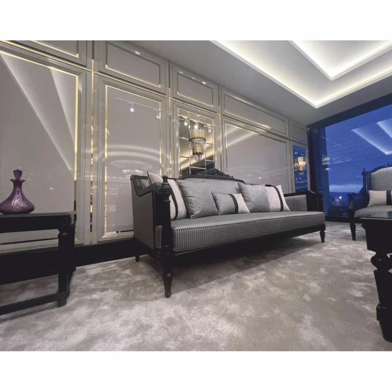 Casa Padrino Luxus Barock Sofa mit Kissen Silber / Schwarz 255 cm - Barock Möbel