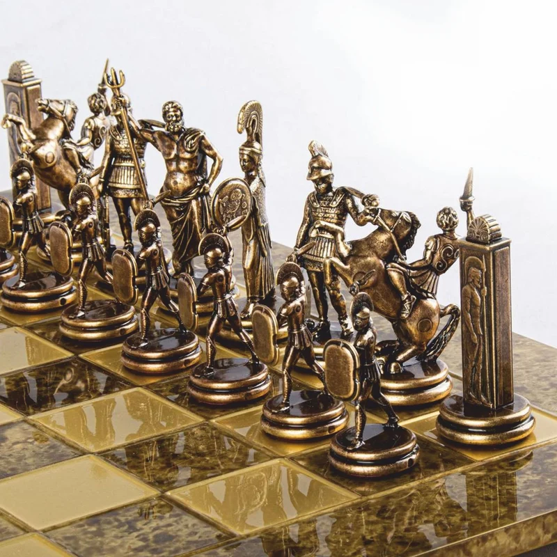 Casa Padrino Luxus Schach Set Gold / Braun / Bronze 54 x 54 cm - Griechisches Schachspiel