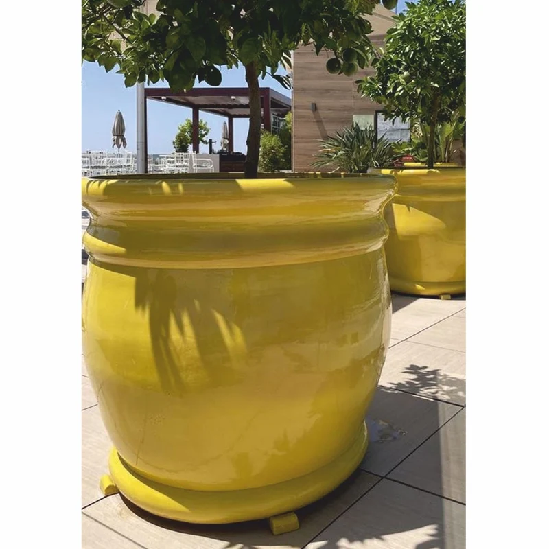 Casa Padrino Luxus Keramik Blumentopf Gelb Ø 98 x H. 90 cm - Garten Deko