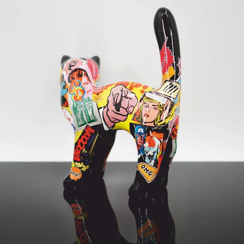 Casa Padrino Deko Figur Katze Schwarz / Bunt 25 x H. 33 cm - Deko Tierfigur