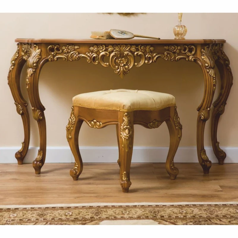 Casa Padrino Luxus Barock Konsole mit Wandspiegel und Hocker Braun / Gold - Barock Möbel