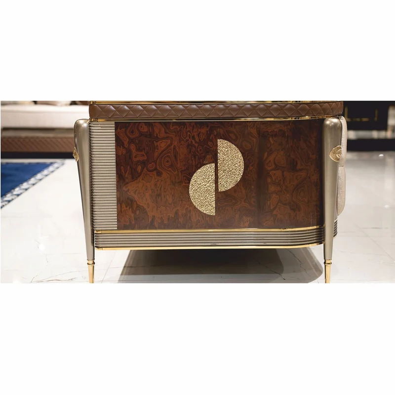 Casa Padrino Luxus Sofa Grau / Braun / Gold 280 cm - Wohnzimmer & Hotel Möbel