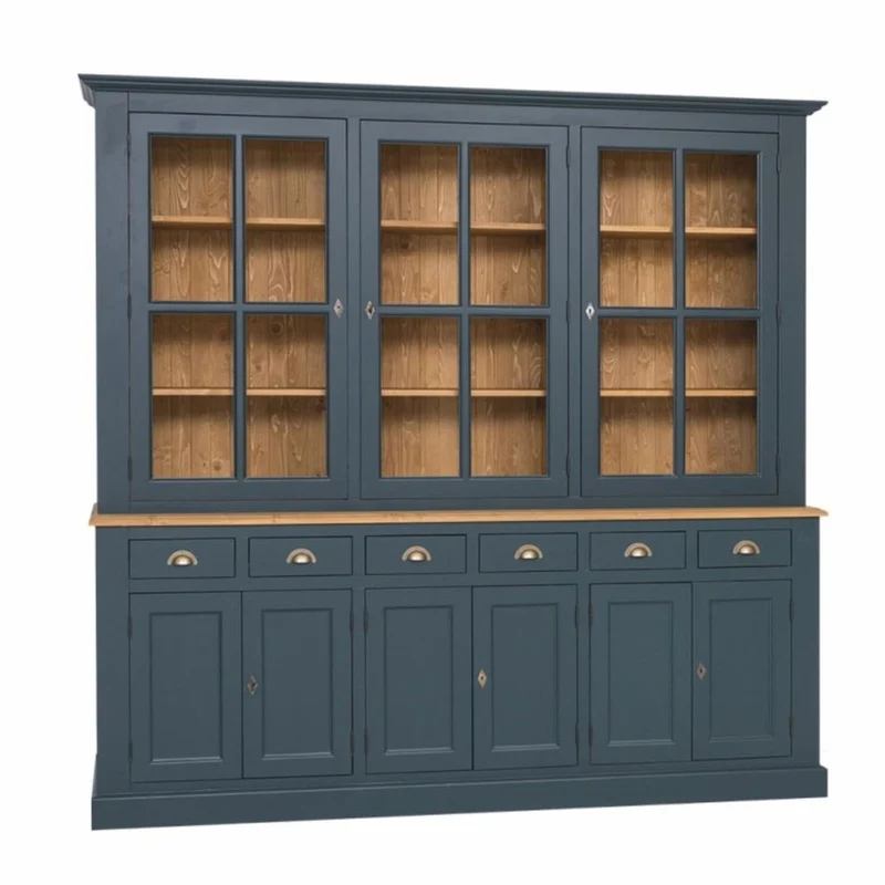 Casa Padrino Landhausstil Esszimmer Schrank Dunkelblau / Naturfarben 245 cm - Esszimmer Möbel