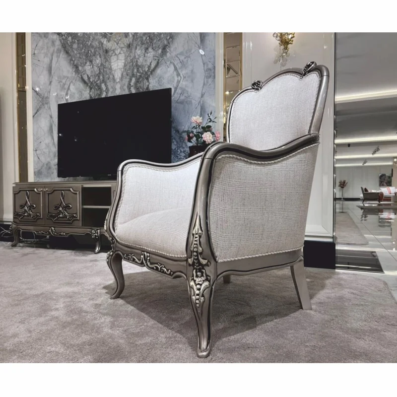 Casa Padrino Luxus Barock Wohnzimmer Sessel mit Kissen Creme / Silber - Barock Möbel