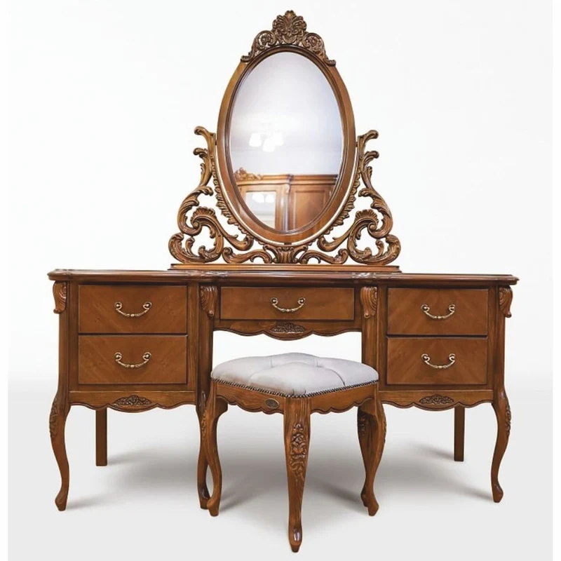 Casa Padrino Luxus Barock Schminktisch Set Braun / Grau - Barock Schlafzimmer Möbel
