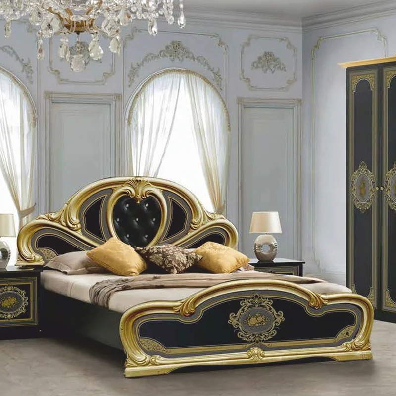 Casa Padrino Luxus Barock Doppelbett mit Glitzersteinen Schwarz / Grau / Gold - Schlafzimmer Möbel
