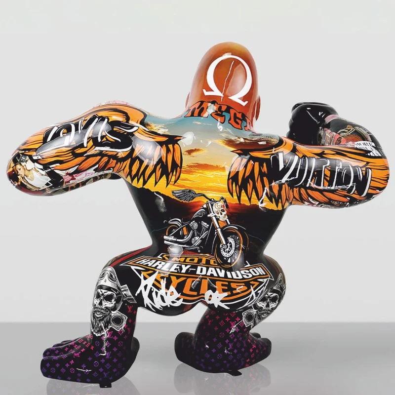 Casa Padrino XXL Deko Skulptur Gorilla Bunt H. 110 cm - Große Deko Figur