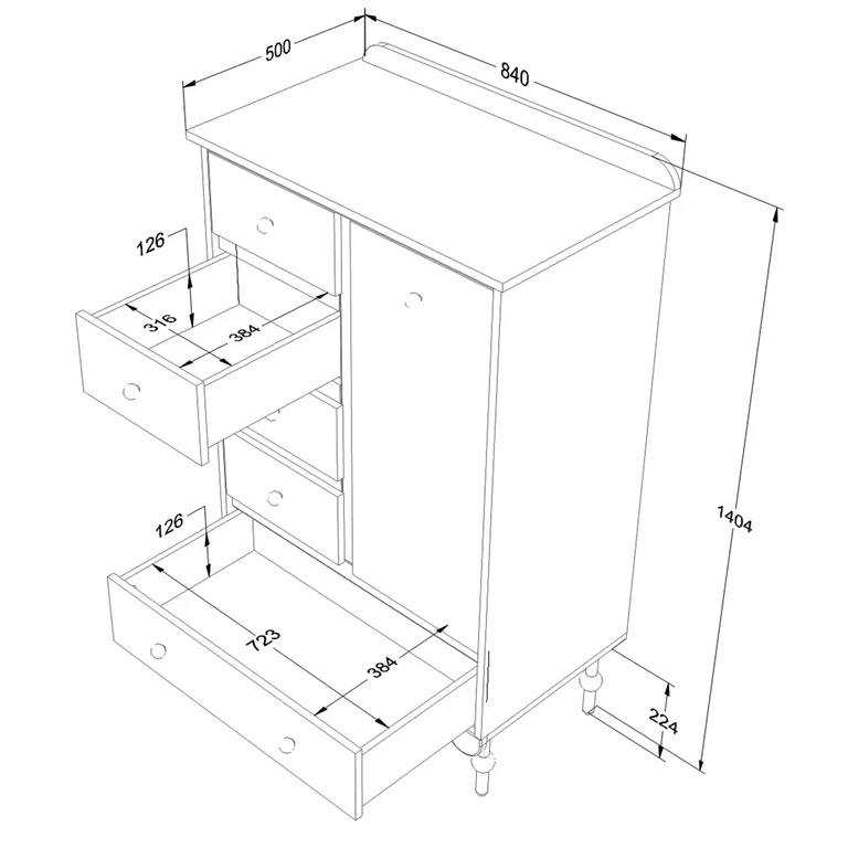 Commode 5 tiroirs 1 porte Wood Luck Babushka Olive