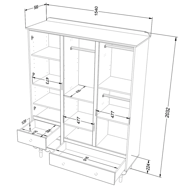 Armoire 3 portes 3 tiroirs Wood Luck Babushka Olive