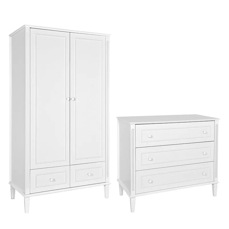 Commode 3 tiroirs et armoire 2 portes Novelies Bianka Blanc