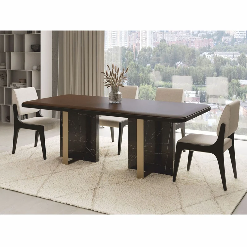 Casa Padrino Luxus Esstisch Dunkelbraun / Schwarz / Messing 215 cm - Hotel & Esszimmer Möbel