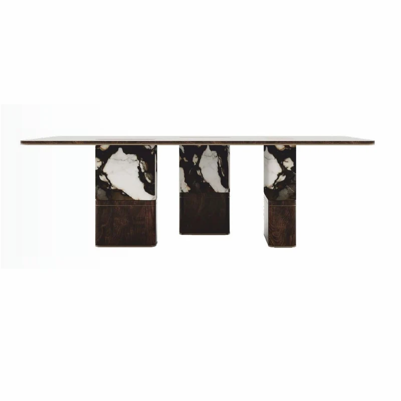 Casa Padrino Luxus Esstisch Dunkelbraun / Schwarz / Weiß / Messing 240 cm - Esszimmer Möbel