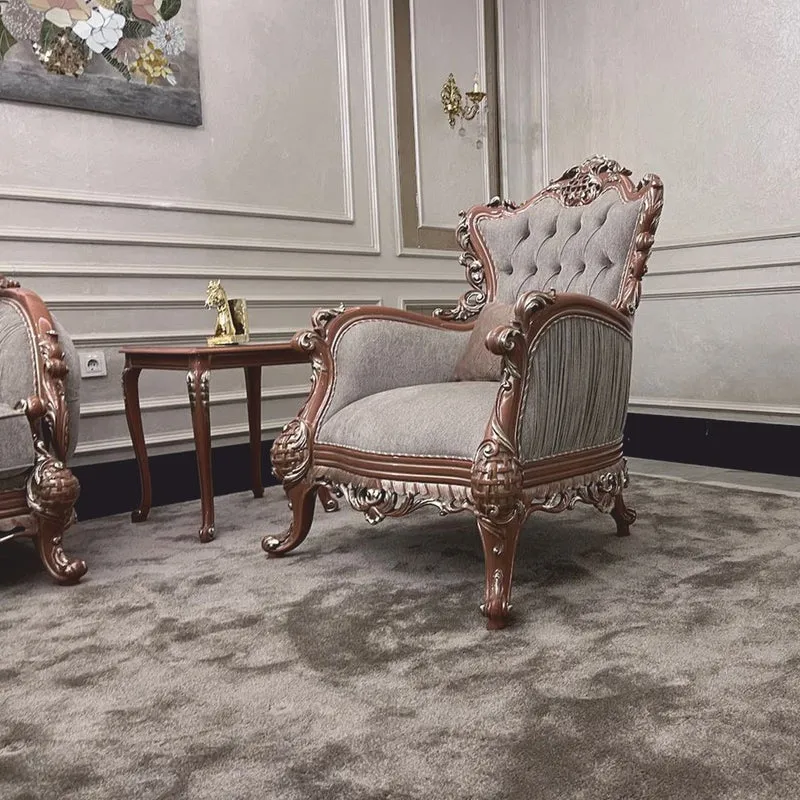 Casa Padrino Luxus Barock Wohnzimmer Sessel Grau / Braun / Silber - Barock Möbel