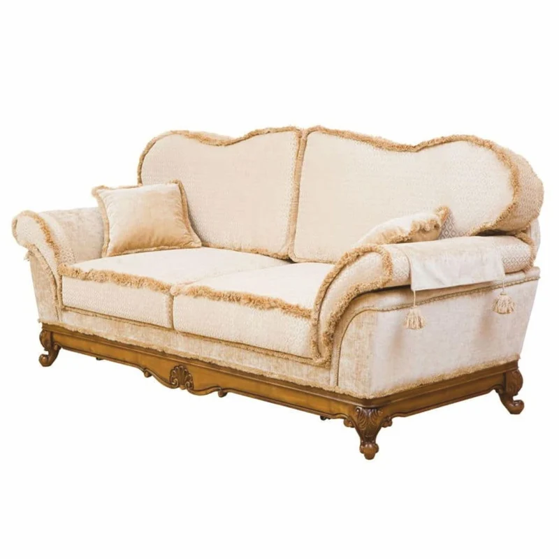 Casa Padrino Luxus Barock Sofa Creme / Braun 210 cm - Barock Wohnzimmer Möbel