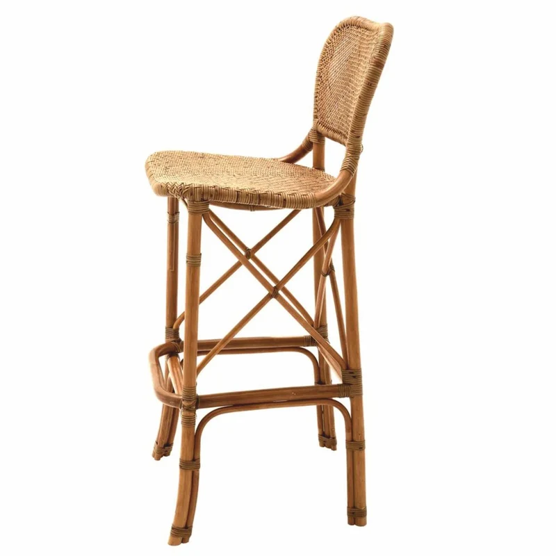 Casa Padrino Luxus Rattan Barstuhl Braun H. 104,5 cm - Rattan Bar Möbel