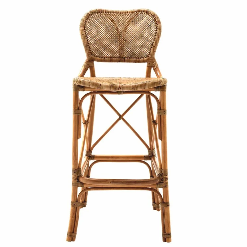 Casa Padrino Luxus Rattan Barstuhl Braun H. 104,5 cm - Rattan Bar Möbel