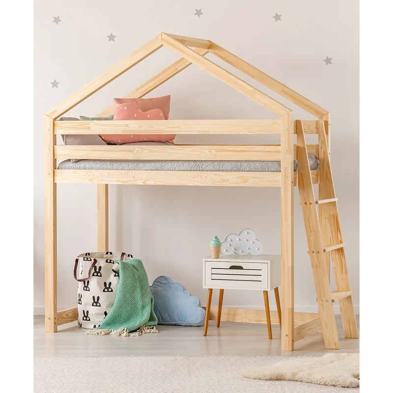 Lit cabane mi-hauteur 90x200 sommier inclus Alix Bois