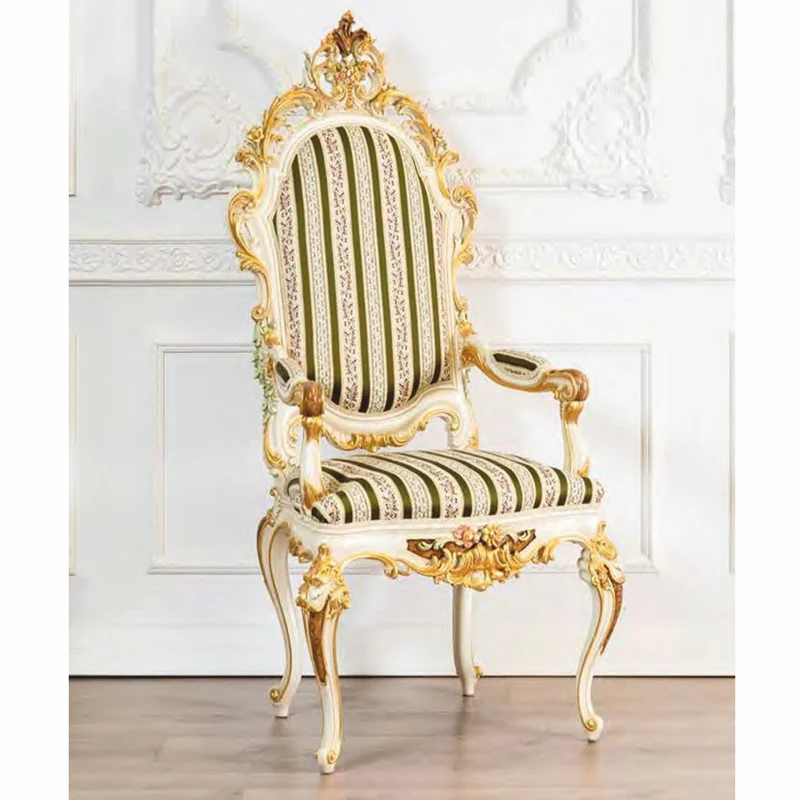 Casa Padrino Luxus Barock Esszimmer Stuhl mit Armlehnen Grün / Weiß / Gold H. 137 cm - Made in Italy