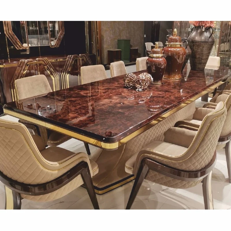 Casa Padrino Luxus Art Deco Esszimmer Set - Esstisch & 6 Esszimmer Stühle mit Armlehnen