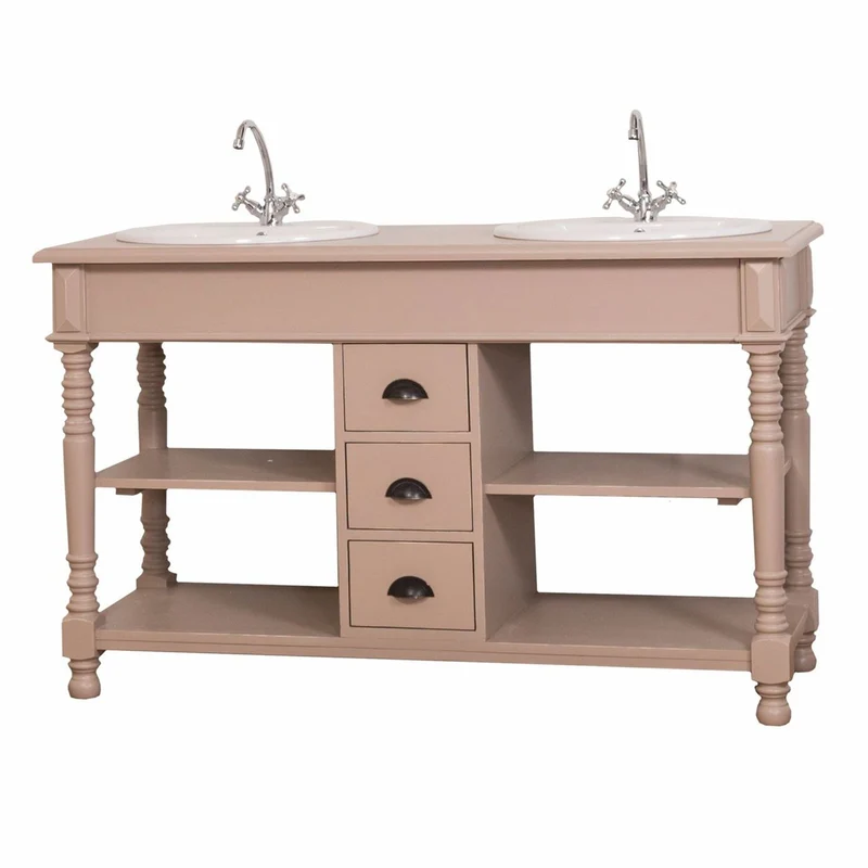 Casa Padrino Landhausstil Doppel Waschtisch mit 2 Waschbecken Hellbraun 150 cm