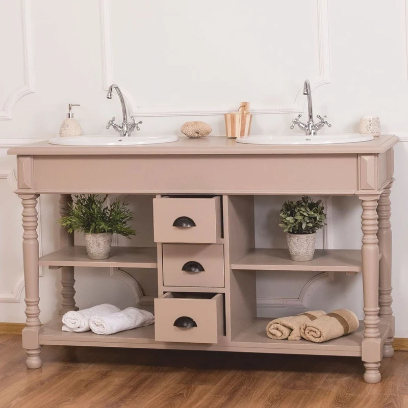 Casa Padrino Landhausstil Doppel Waschtisch mit 2 Waschbecken Hellbraun 150 cm