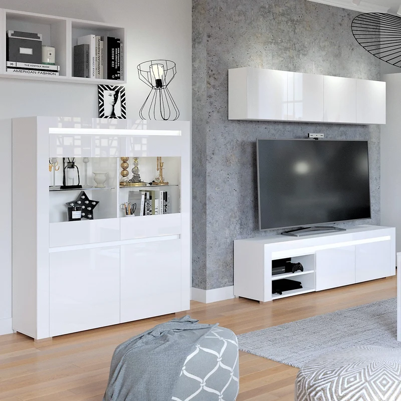 Vaisselier 4 portes LED inclus Kasla Blanc