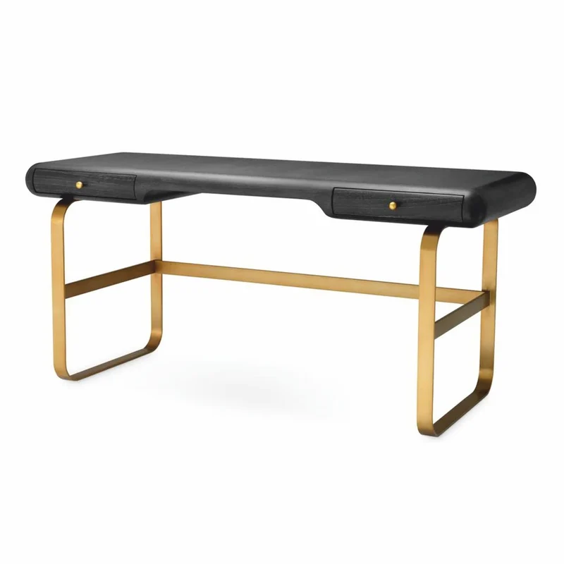Casa Padrino Luxus Schreibtisch mit 2 Schubladen Schwarzgrau / Messing 165 cm - Büro Möbel