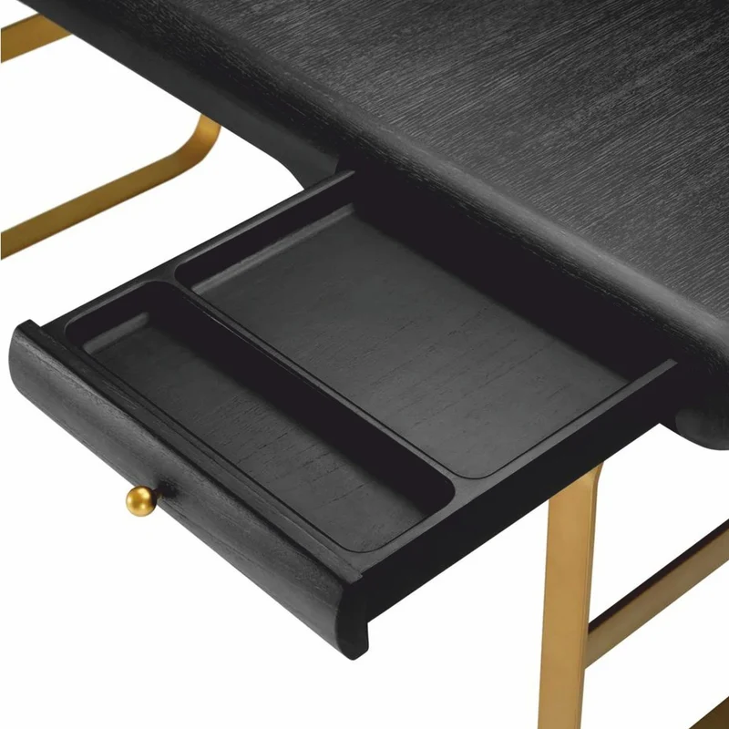 Casa Padrino Luxus Schreibtisch mit 2 Schubladen Schwarzgrau / Messing 165 cm - Büro Möbel