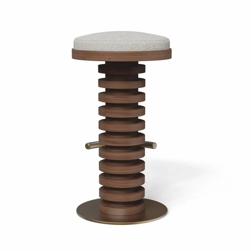 Casa Padrino Luxus Massivholz Barhocker Braun / Creme / Messing H. 75 cm - Premium Qualität