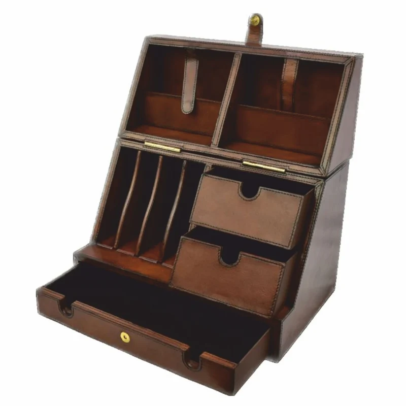 Casa Padrino Luxus Schreibtisch Oranizer Box Braun H. 43 cm - Schreibtisch Accessoires