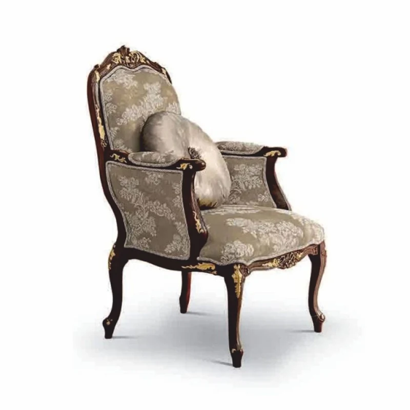 Casa Padrino Luxus Barock Sessel Grau / Dunkelbraun / Gold - Made in Italy