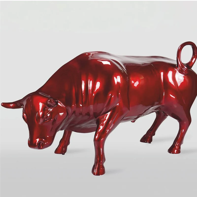 Casa Padrino XXL Deko Skulptur Stier Metallic Rot 235 cm - Garten Figur