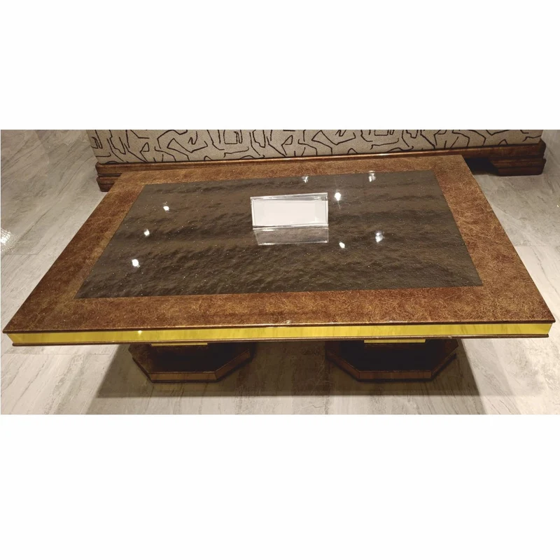 Casa Padrino Luxus Art Deco Couchtisch Braun / Gold 119 cm - Wohnzimmer Möbel