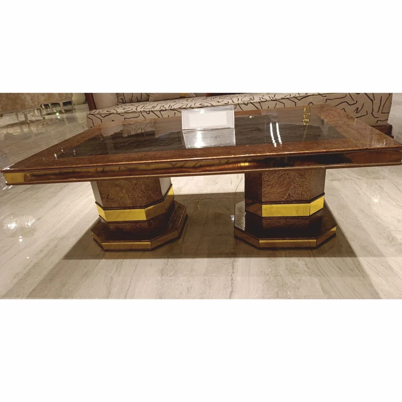 Casa Padrino Luxus Art Deco Couchtisch Braun / Gold 119 cm - Wohnzimmer Möbel