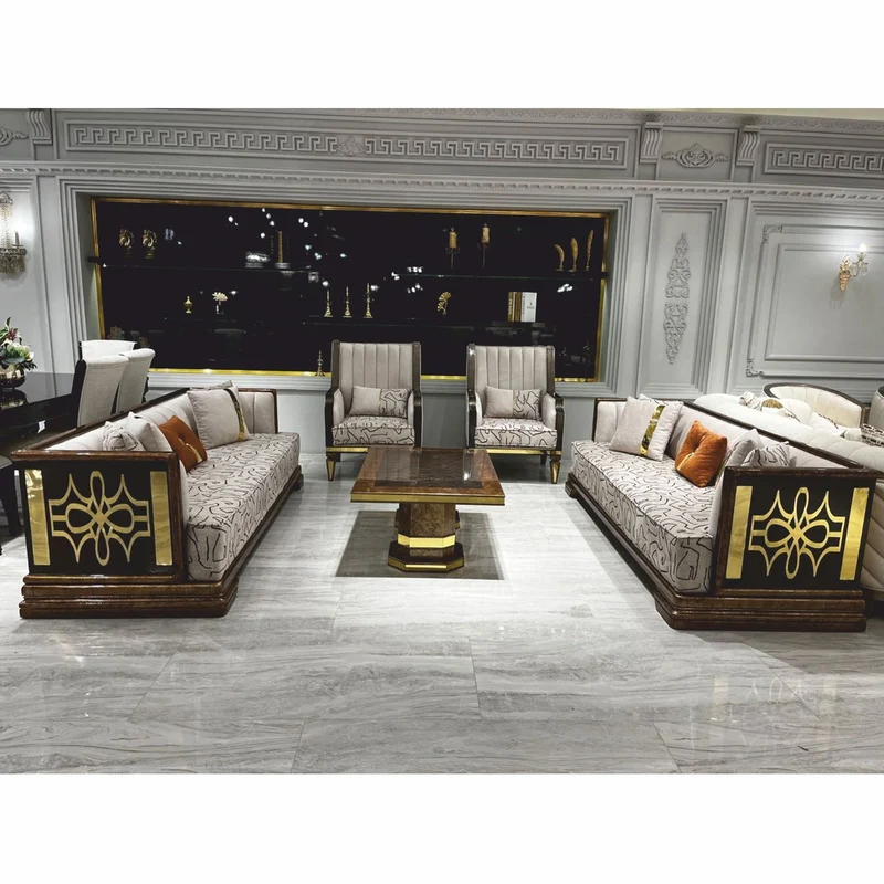 Casa Padrino Luxus Art Deco Couchtisch Braun / Gold 119 cm - Wohnzimmer Möbel