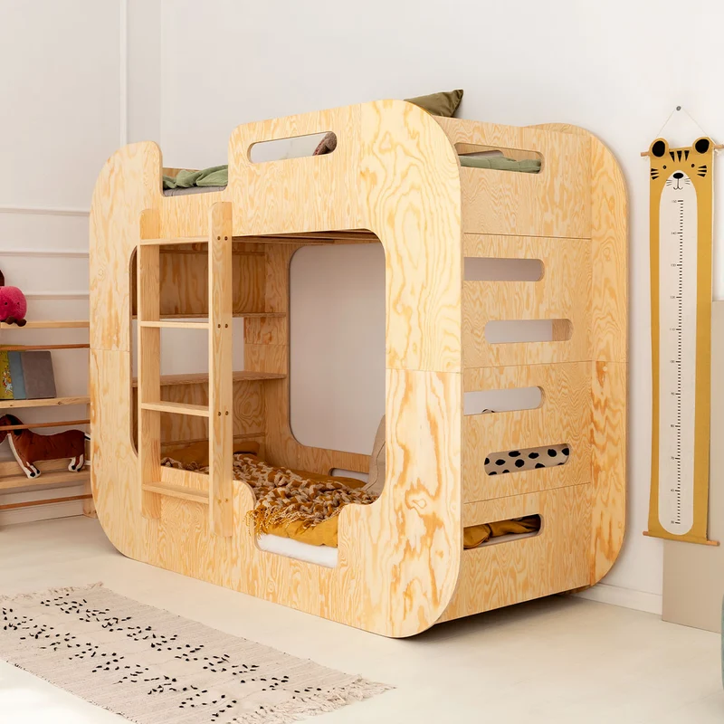 Lit superposé 90x200 échelle à gauche sommier inclus Nadège Bois