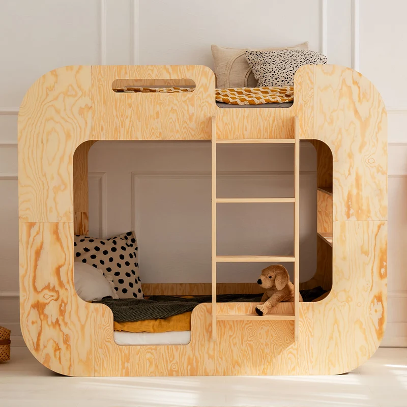 Lit superposé 90x190 échelle à droite sommier inclus Nadège Bois