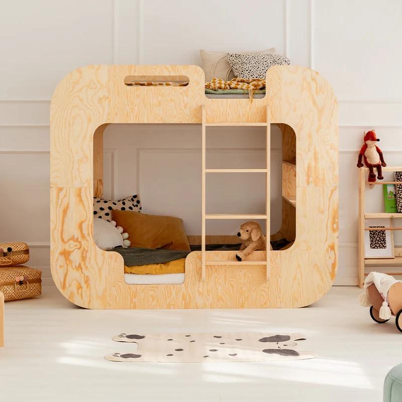 Lit superposé 90x190 échelle à droite sommier inclus Nadège Bois