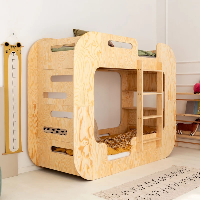 Lit superposé 90x190 échelle à droite sommier inclus Nadège Bois